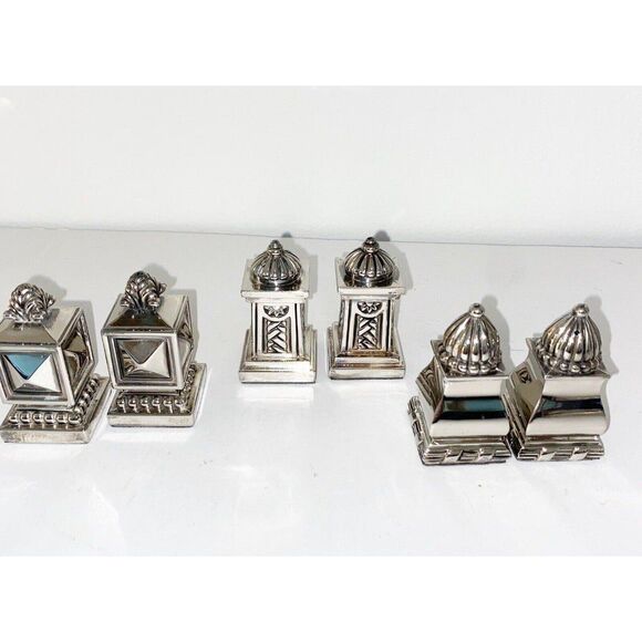 Silver Plated Salt And Pepper Shakers Set Of 3 - Picture 1 of 7